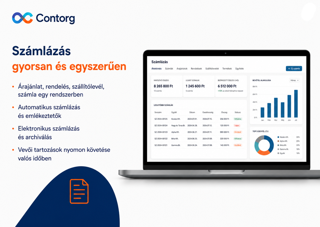 OneData számlázási dashboard laptopon